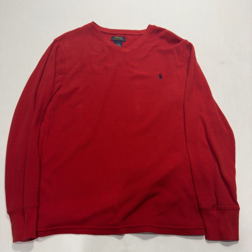 Polo Ralph Lauren Waffle Knit Thermal V-Neck Shirt ‘Red’ Size Large
